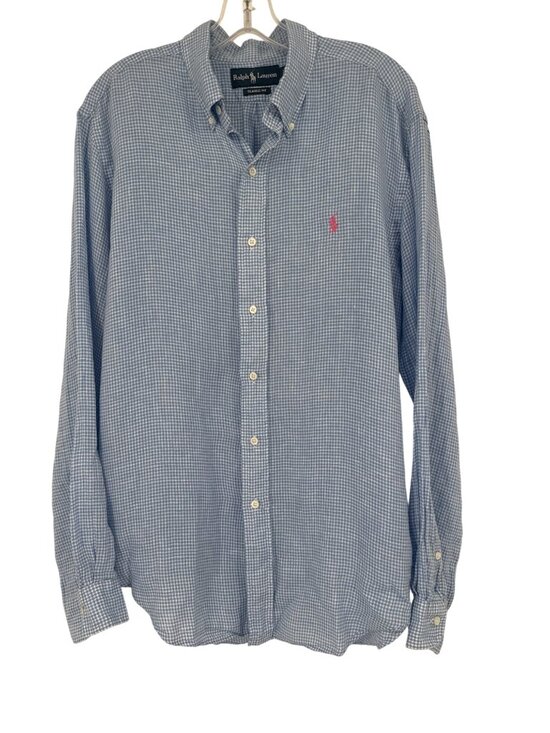 Ralph Lauren Other - Ralph Lauren Mens Classic Fit Blue Gingham 100% Linen Shirt Size Large